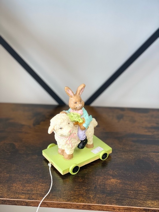Other - Easter Bunny on Lamb Pull Toy - Green